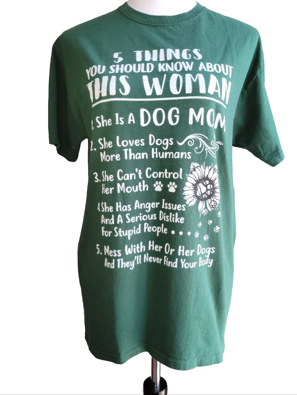 Women's Novelty Graphic Dog Lovers T-shirt In Dark Green Size Medium Unisex